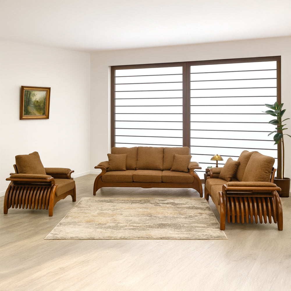 Modern 3-piece sofa set (Beech and Plywood Wood) – Color: Brown – Spider