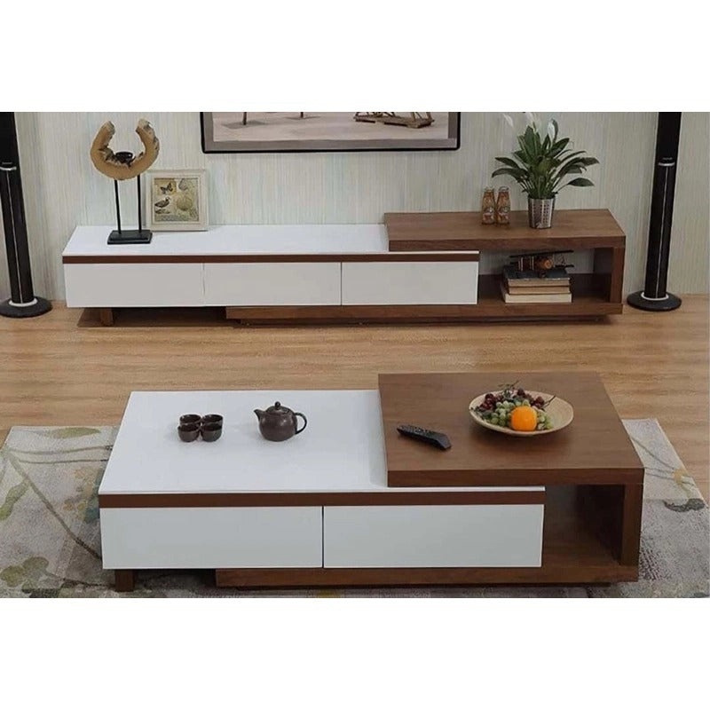 ترابيزة تلفزيون 190×40×40 سم + كونسول استقبال 110*50*40 سم - بني وأبيض - AZ3003