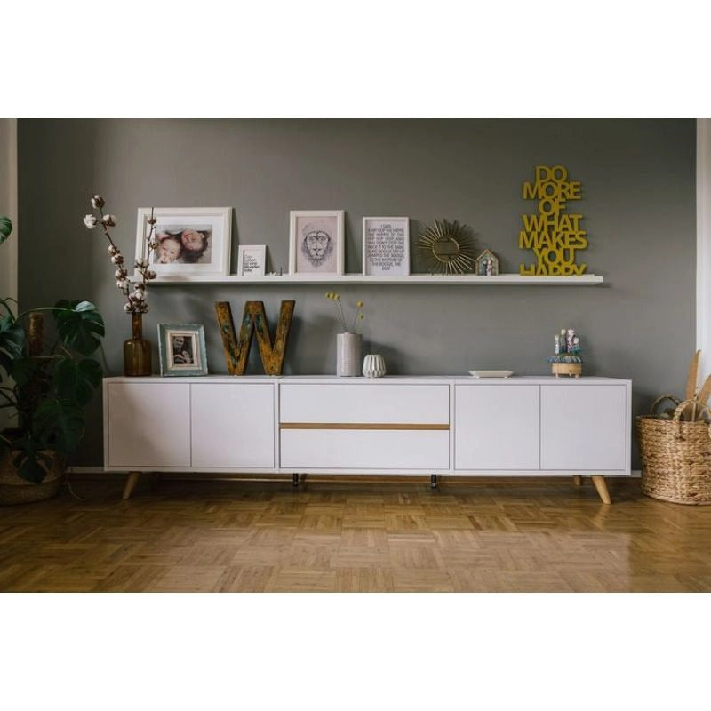 طاولة تلفزيون، 180 × 40 × 55 سم - أبيض وخشبي - AZ30067