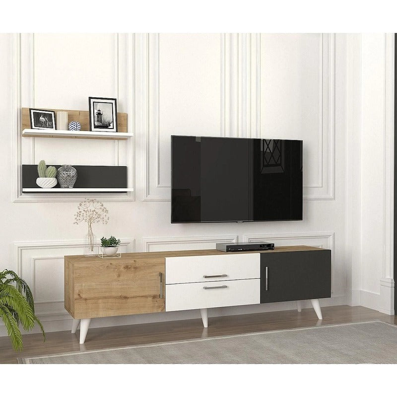 ترابيزة تلفزيون، 160 × 30 × 45 سم - خشبي وأبيض ورمادي - AZ3007