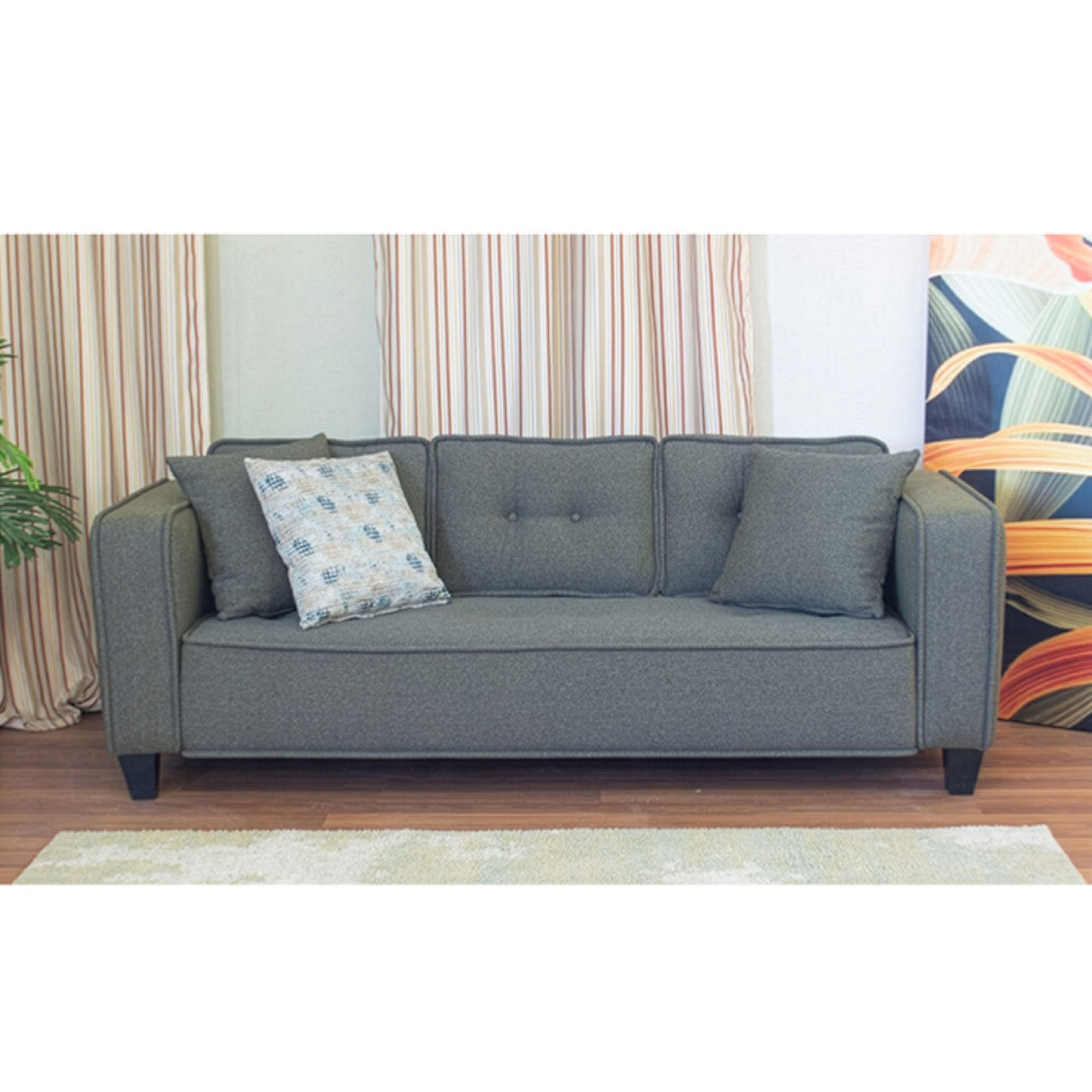 Modern Three-Seater Sofa Piece (MDF and Musky) – Dark Gray – Marassi