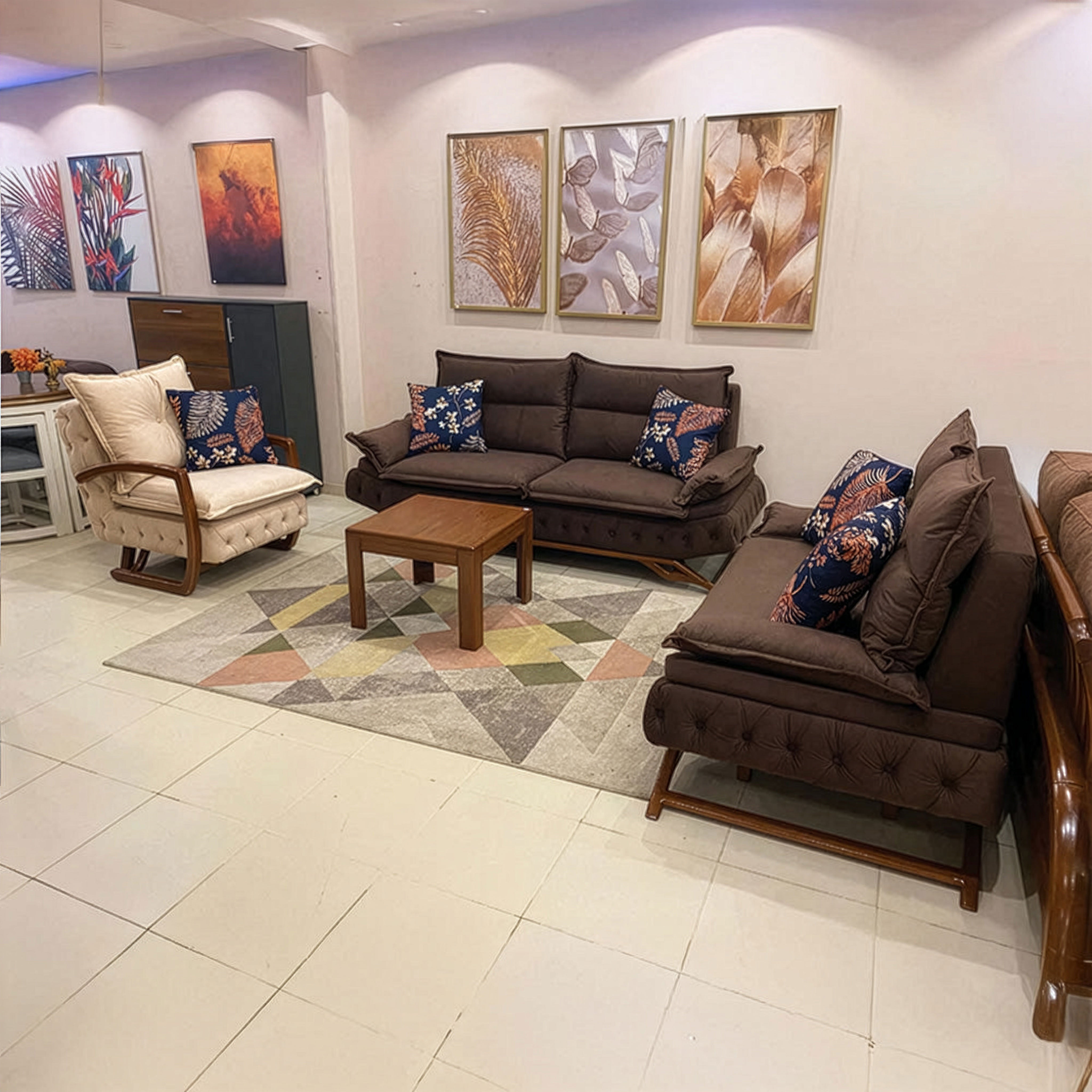 طقم انتريه مودرن 3 قطع (خشب MDF وموسكي) – اللون: بني وبيج – 2502