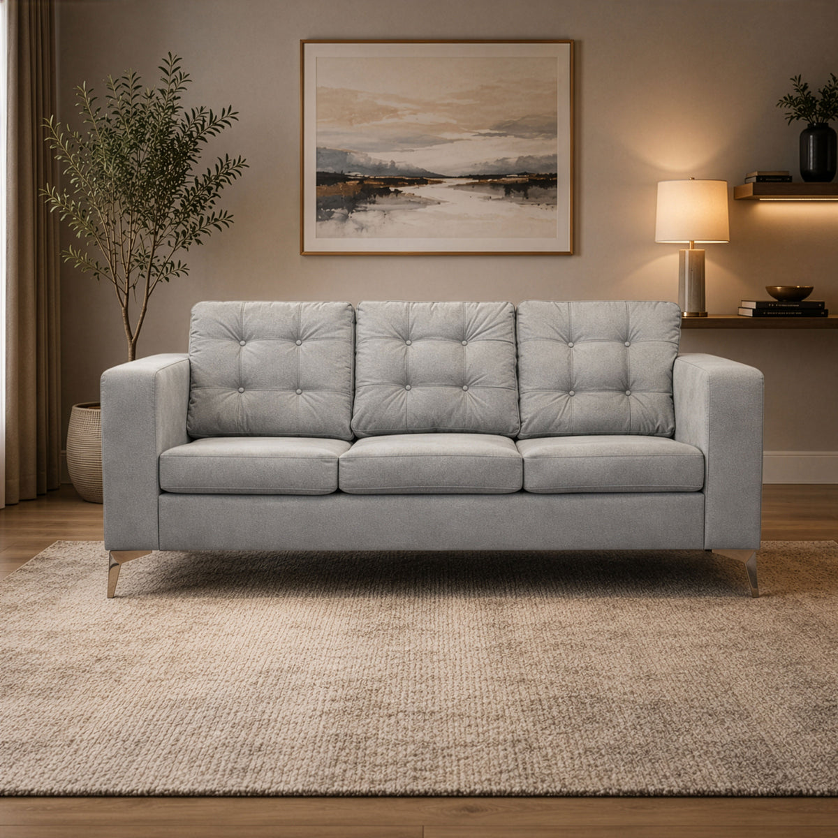 Modern Sofa Set 3 Pieces (MDF and Musky Wood) – Color: Light Gray- izel