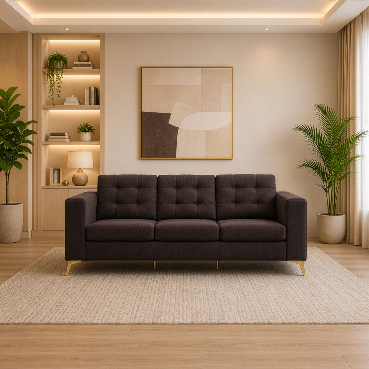 Modern Sofa Set 3 Pieces (MDF and Musky Wood) – Color: Brown – izel