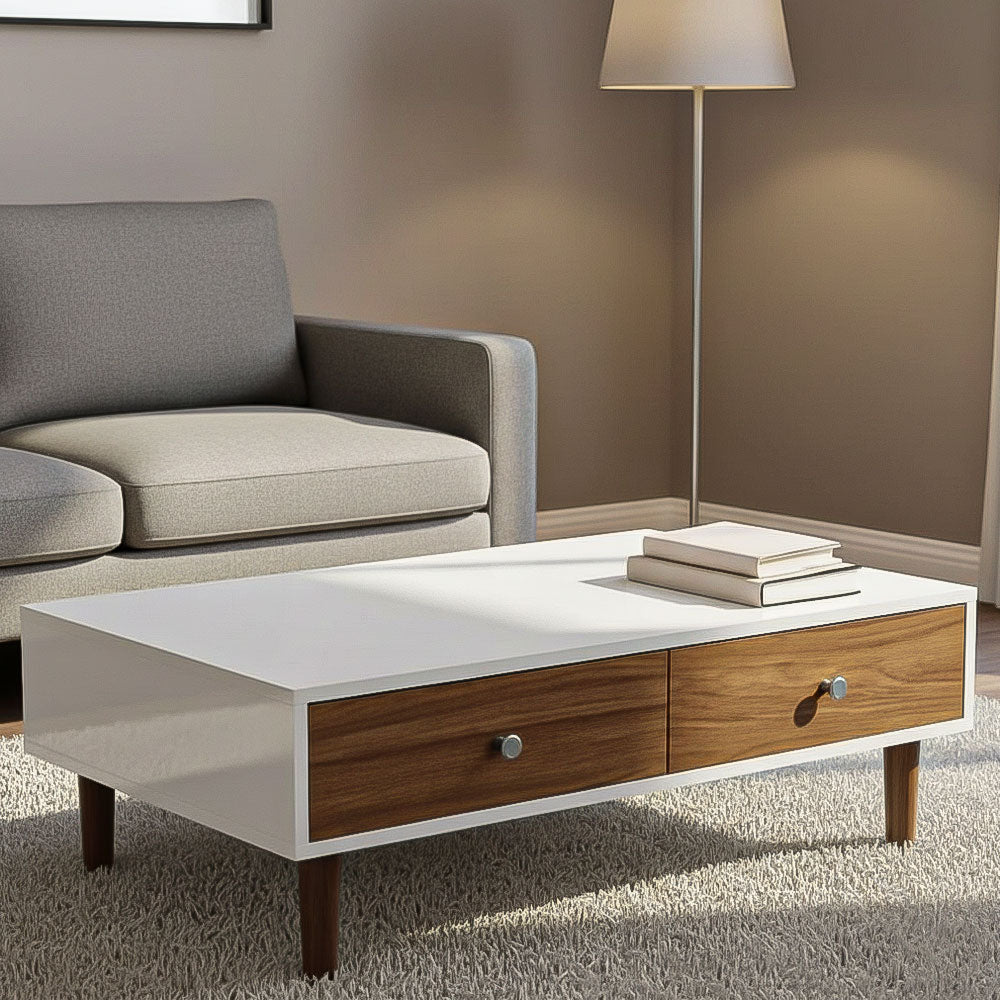 طاولة استقبال 100×50×40 سم - خشبي وأبيض - AZH-00057