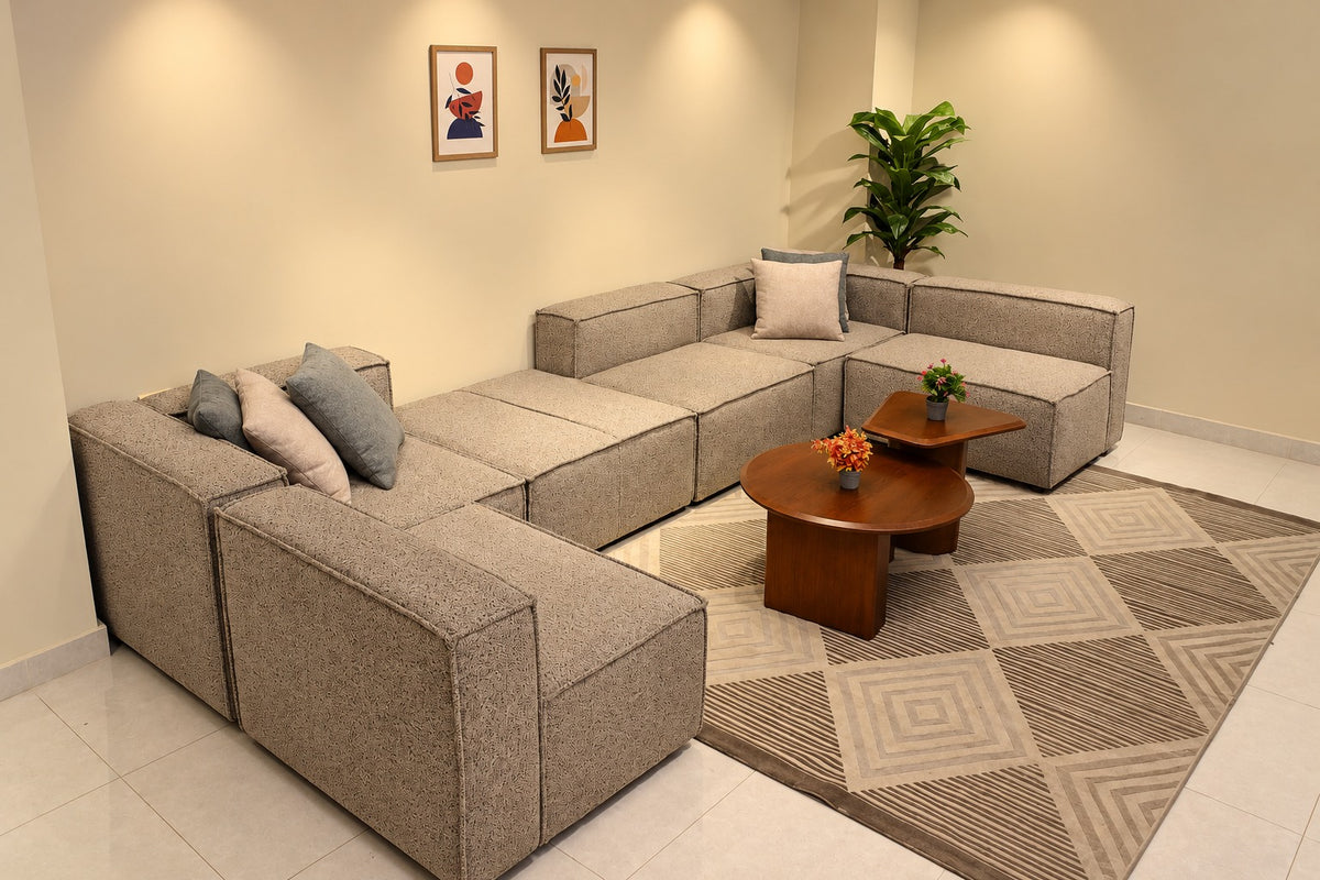 ركنة مودرن على شكل حرف L – رمادي – 400 × 200 × 72 سم – Island