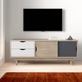 طاولة تلفزيون، 150 × 40 × 55 سم - أبيض وخشبي ورمادي - AZ30047