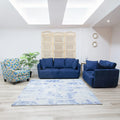 Modern Sofa Set 3 Pieces (Beech Wood, Plywood, Pine) – Color: Navy Blue and Patterned – buffy