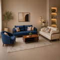 Modern Sofa Set 3 Pieces (Beech Wood, Plywood, MDF and Pine) – Color: Blue and Off-White–2501