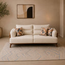 Modern Sofa Set 3 Pieces (Beech Wood, Plywood, MDF and Pine) – Color: Blue and Off-White–2501
