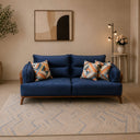 Modern Sofa Set 3 Pieces (Beech Wood, Plywood, MDF and Pine) – Color: Blue and Off-White–2501