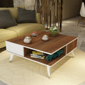 طاولة استقبال 100×100×42 سم - أبيض وبني - AZH-00035