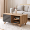 طاولة استقبال 100×48×45 سم - رمادي وخشبي - AZH-00037
