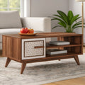 طاولة استقبال 110×60×40 سم - أبيض وخشبي - AZH-00039
