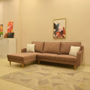 ركنة منزلية عصرية على شكل حرف L – MDF وخشب الموسكي، بأرجل من خشب الزان – وردي ترابي – 255*175*85 cm – Alpha Slim